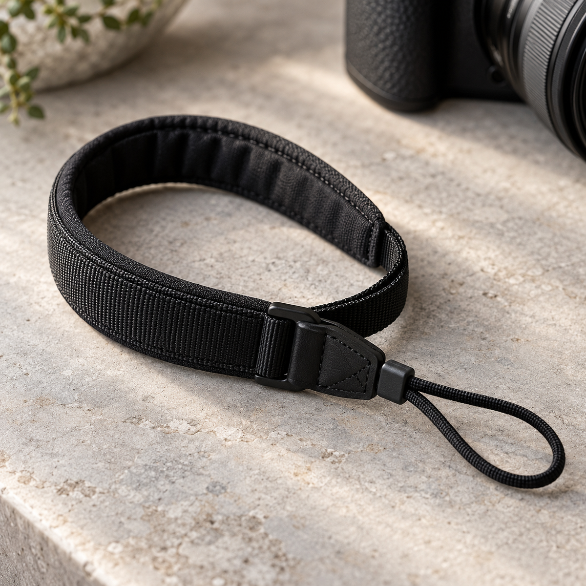 Black camera wrist strap